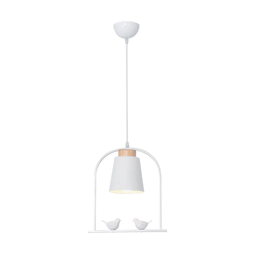 Metal Bird Cage Down Lighting Pendant Lamp with Small Barrel Shade in White/Black/Grey Finish