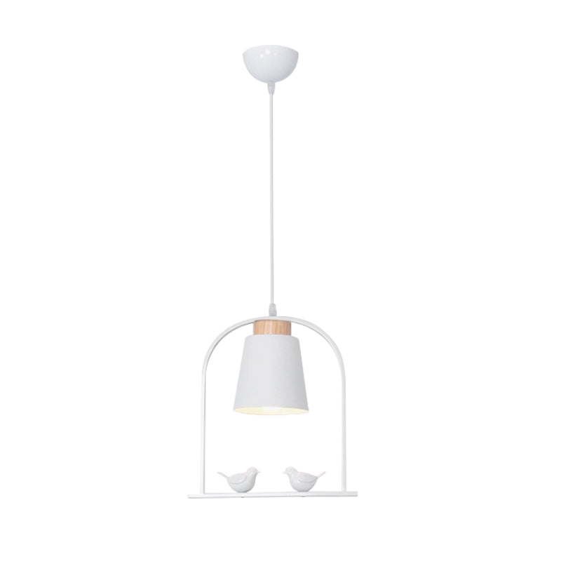Metal Down Lighting Macaron Pendant Lamp With Bird Cage Shape And Barrel Shade - White/Black/Grey