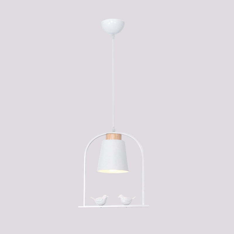 Metal Down Lighting Macaron Pendant Lamp With Bird Cage Shape And Barrel Shade - White/Black/Grey