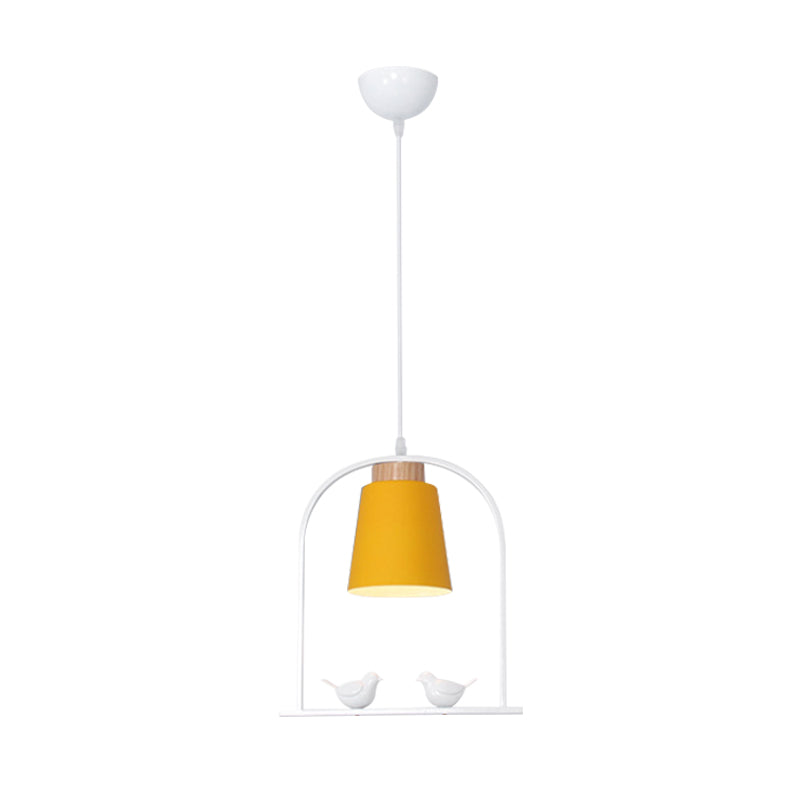 Metal Bird Cage Down Lighting Pendant Lamp with Small Barrel Shade in White/Black/Grey Finish