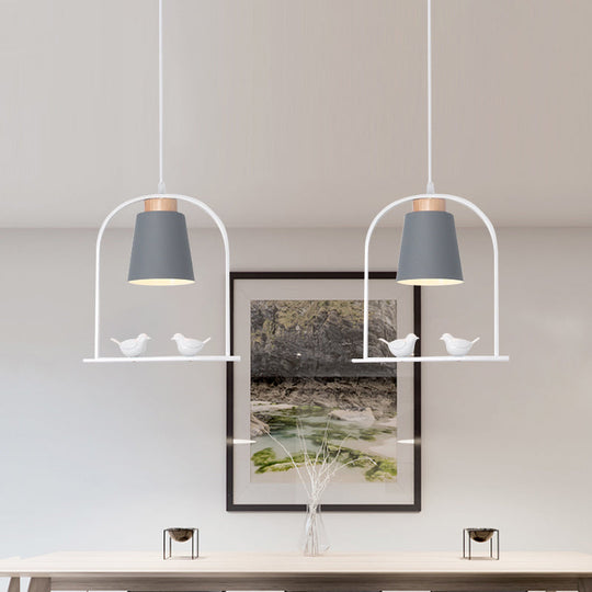 Metal Down Lighting Macaron Pendant Lamp With Bird Cage Shape And Barrel Shade - White/Black/Grey