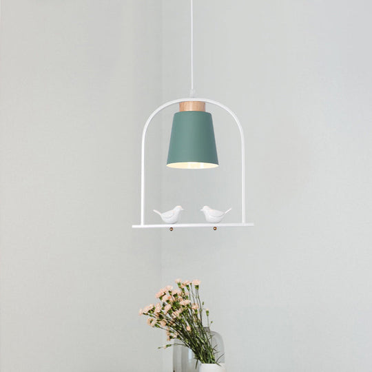 Metal Bird Cage Down Lighting Pendant Lamp with Small Barrel Shade in White/Black/Grey Finish
