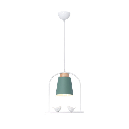 Metal Bird Cage Down Lighting Pendant Lamp with Small Barrel Shade in White/Black/Grey Finish