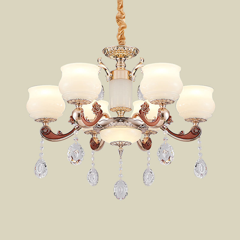 Simplicity Bud Pendant 6-Bulb Chandelier in Champagne with Milkglass Crystal Lighting