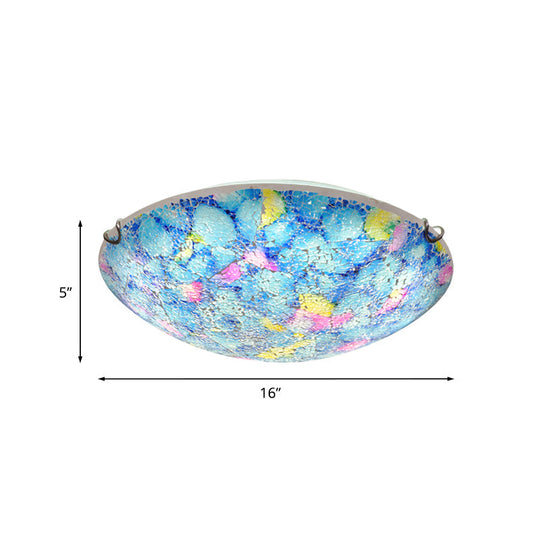 Tiffany Blue Stained Glass Ceiling Light for Bedroom - 2/3-Light Wide Bowl Flush Mount, 12"/16" Wide