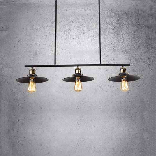 3-Light Island Pendant With Vintage Black Metal Shade - Industrial Indoor Lighting
