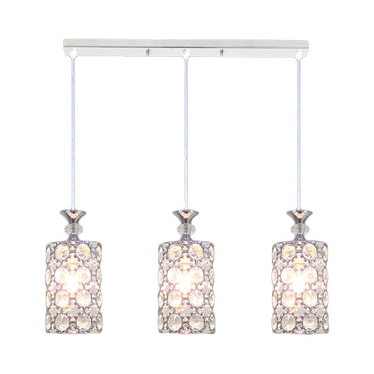 Modern Silver Cluster Pendant Ceiling Lamp With Crystal Encrusted Shade - 3 Lights For Restaurants