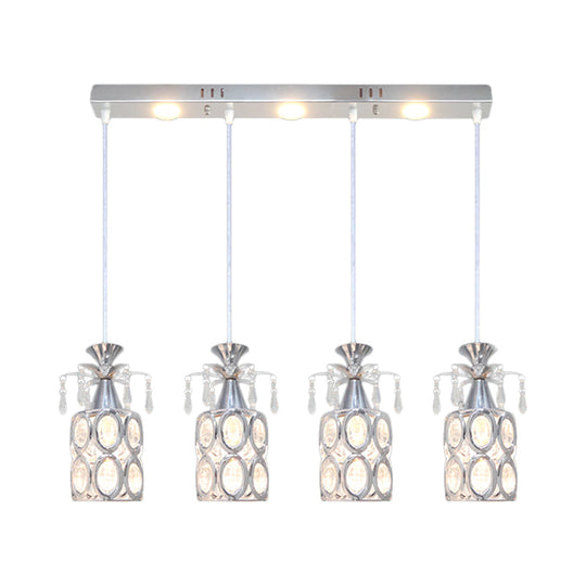 Modern Silver Cluster Pendant Light with Crystal Blocks & 4 Bulbs
