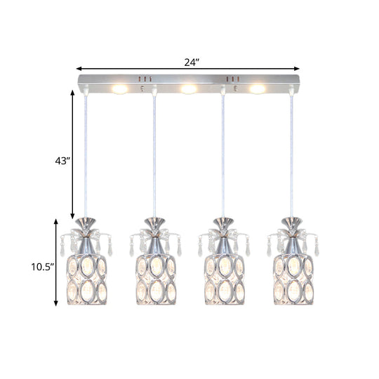 Modern Silver Cluster Pendant Light with Crystal Blocks & 4 Bulbs