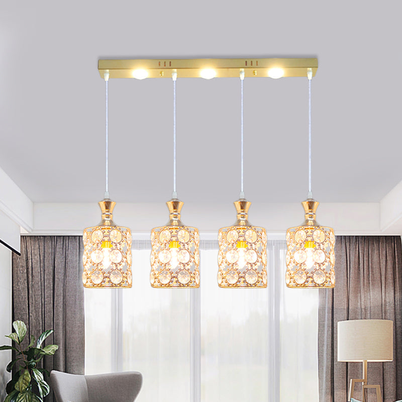 Contemporary Gold Cylinder Shape Pendant Light - 4-Light with Beveled K9 Crystal