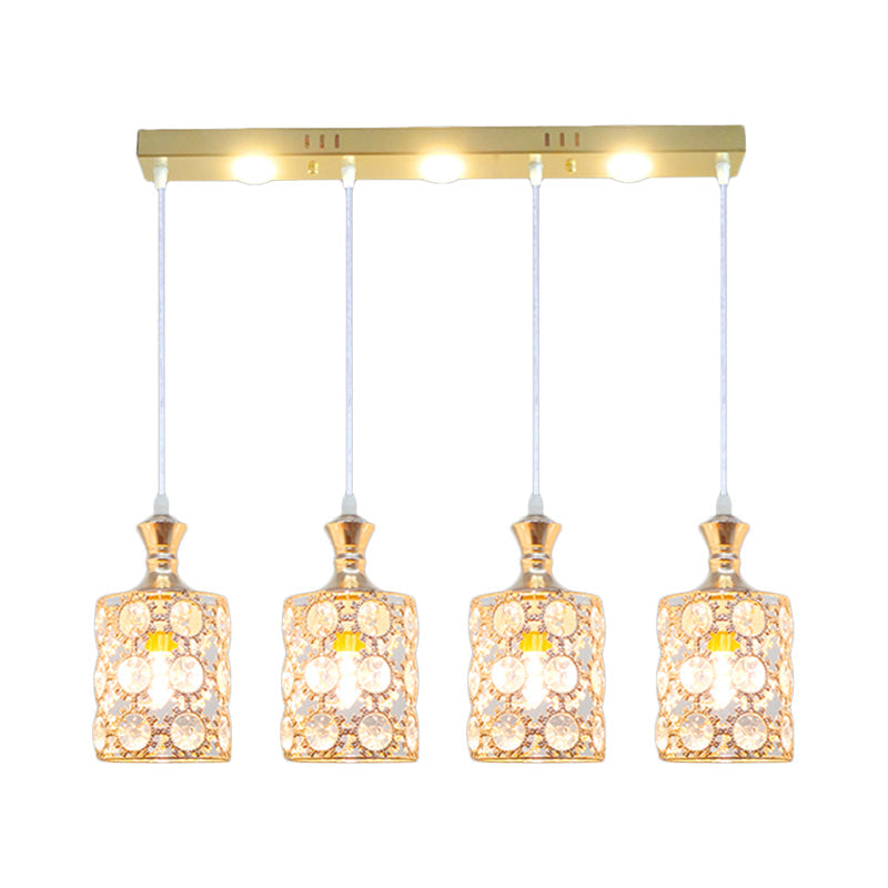 Contemporary Gold Cylinder Shape Pendant Light - 4-Light with Beveled K9 Crystal