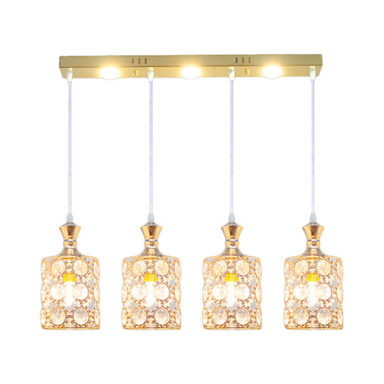 Modern Gold Cylinder Shape Hanging Pendant With 4-Light Beveled K9 Crystal