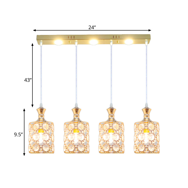 Contemporary Gold Cylinder Shape Pendant Light - 4-Light with Beveled K9 Crystal
