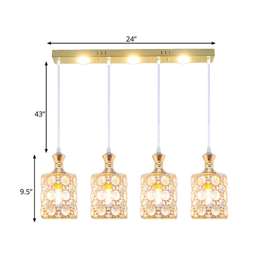 Modern Gold Cylinder Shape Hanging Pendant With 4-Light Beveled K9 Crystal