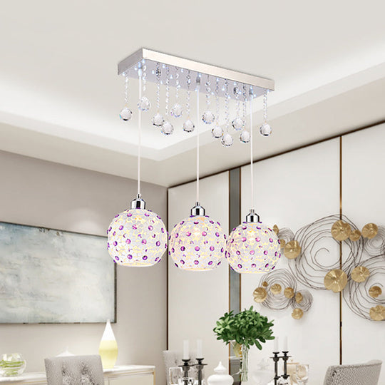 Modern 3-Light Crystal Dome Pendant with Laser-Cut White Shade and Cluster Design