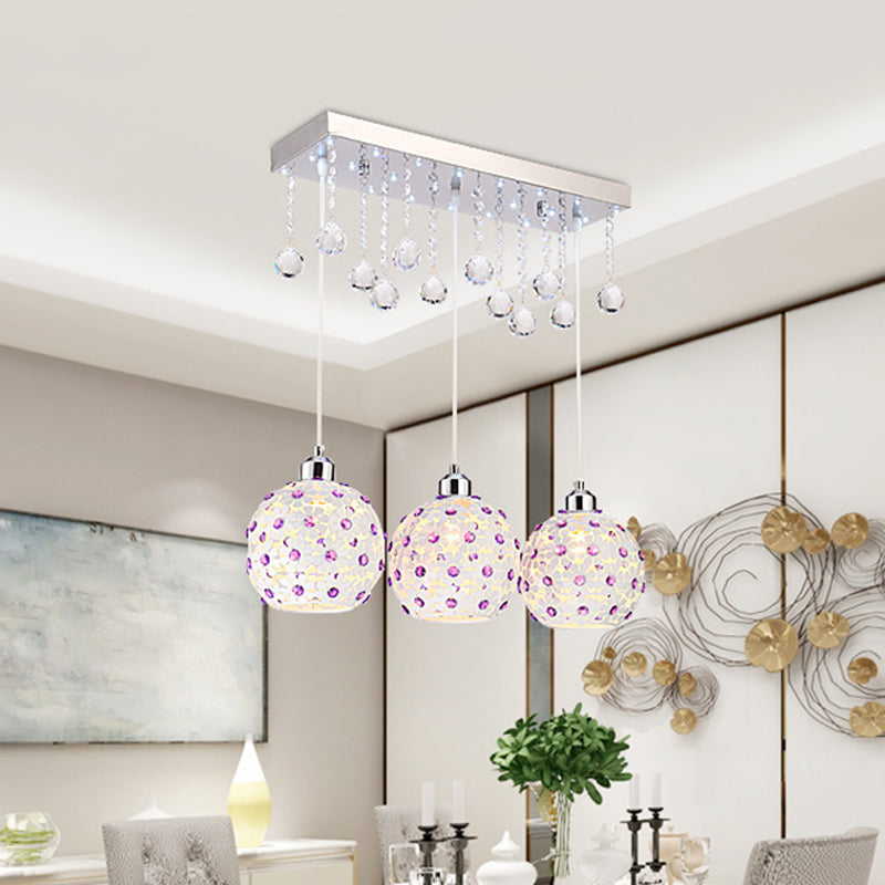 Modern White Laser Cut Crystal-Encrusted Pendant Light - 3-Light Cluster Dome Design