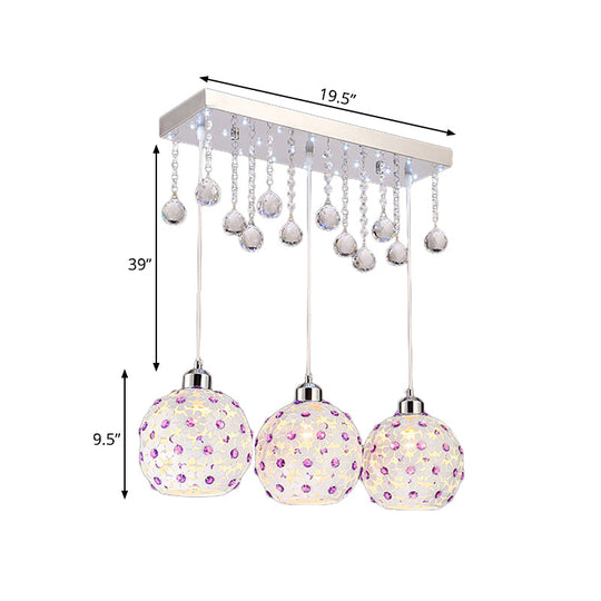 Modern 3-Light Crystal Dome Pendant with Laser-Cut White Shade and Cluster Design
