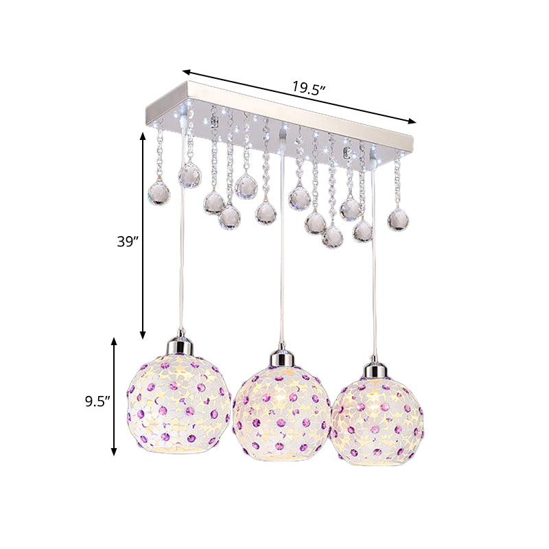 Modern White Laser Cut Crystal-Encrusted Pendant Light - 3-Light Cluster Dome Design