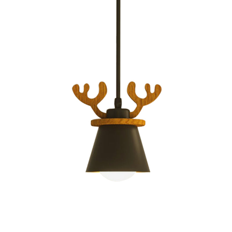 Black Iron Macaroon Antler Ceiling Pendant Light Fixture - 1 Bulb Suspended With Or Without Shade