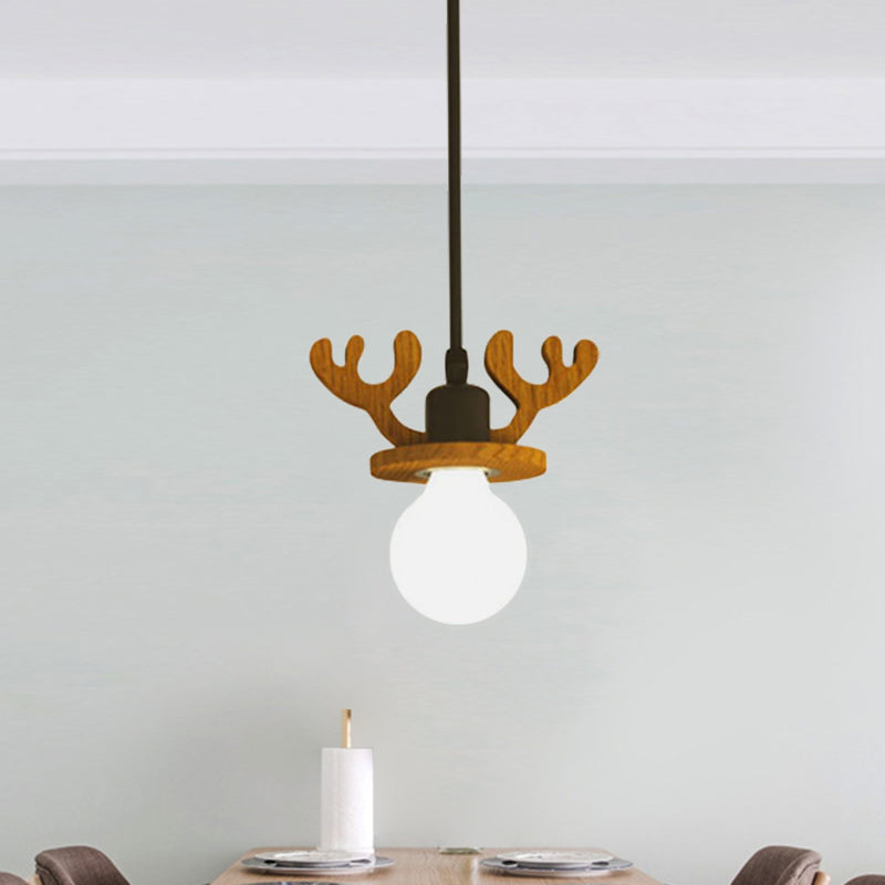 Black Iron Macaroon Antler Ceiling Pendant Light Fixture - 1 Bulb Suspended With Or Without Shade