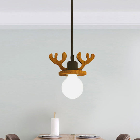 Black Iron Macaroon Antler Ceiling Pendant Light Fixture - 1 Bulb Suspended With Or Without Shade