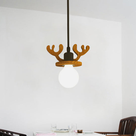 Black Iron Macaroon Antler Ceiling Pendant Light Fixture - 1 Bulb Suspended With Or Without Shade