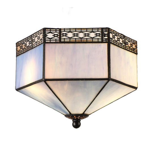 Tiffany Geometric Shade Flush Mount Ceiling Light with 2 Blue Lights for Bedroom