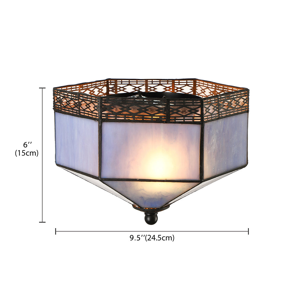 Tiffany Geometric Shade Flush Mount Ceiling Light with 2 Blue Lights for Bedroom
