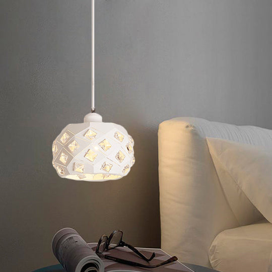 Lampe suspendue minimaliste en cristal - Lampe à pendule simple avec finition blanche et abat-jour tambour en fer