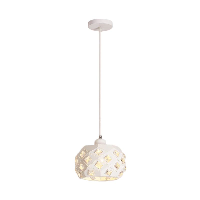 Lampe suspendue minimaliste en cristal - Lampe à pendule simple avec finition blanche et abat-jour tambour en fer