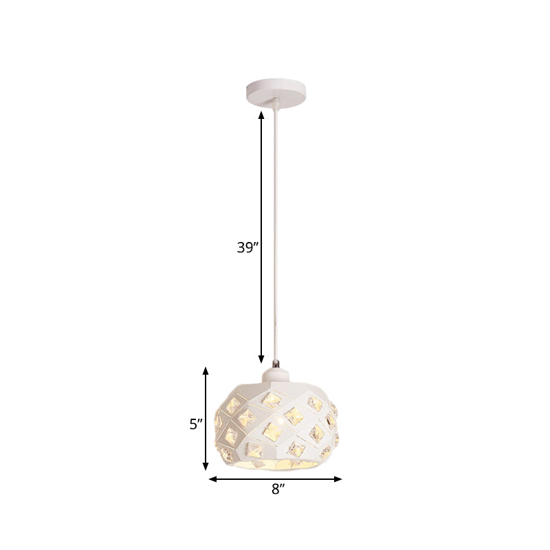 Minimal White Crystal Pendulum Hanging Lamp: Single Dining Room Light With Drum Iron Shade