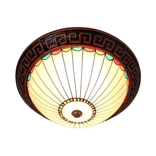 Bronze 2-Bulb Baroque White Glass Dome Ceiling Flush Mount With Scalloped Edge