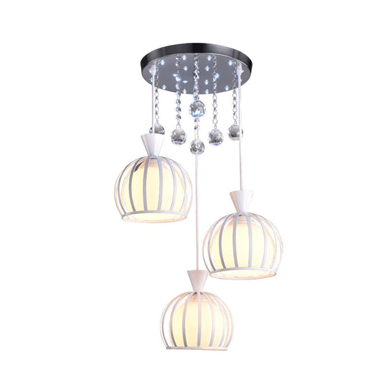 Modern Iron 3-Head White Suspension Light With Opal Glass Shades