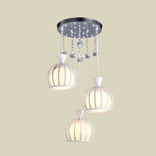 Modern Iron 3-Head White Suspension Light With Opal Glass Shades