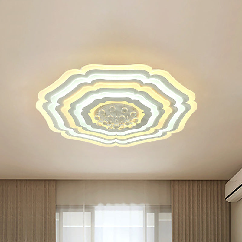 Modern Super Thin Flower Led Ceiling Light With Crystal Drop