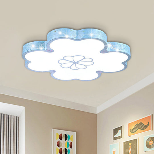 Ultrathin Acrylic LED Bedroom Flush Mount Lamp with Cartoon Flower Design in White/Blue