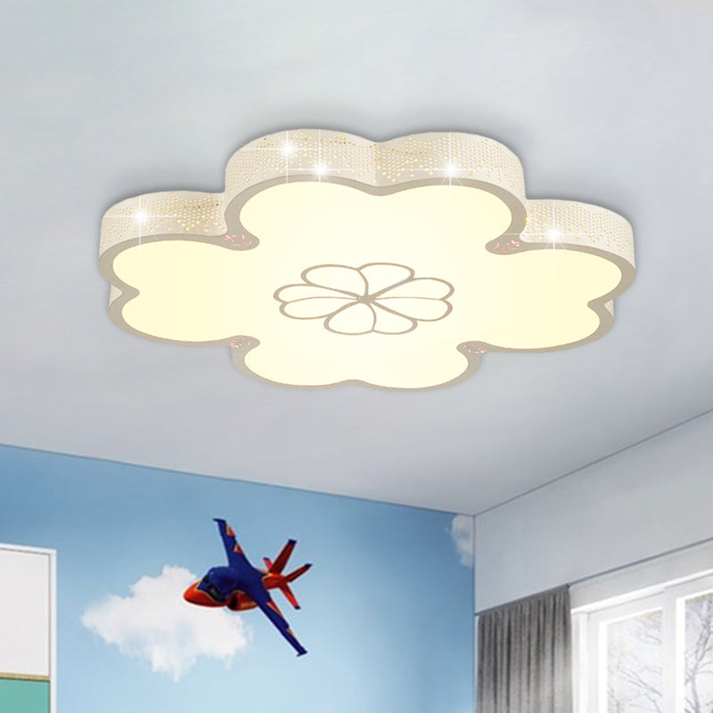 Ultrathin Acrylic LED Bedroom Flush Mount Lamp with Cartoon Flower Design in White/Blue