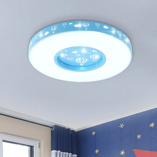 Kids LED Circular Flushmount Light with Hot Air Balloon Design - Pink/Blue Finish
