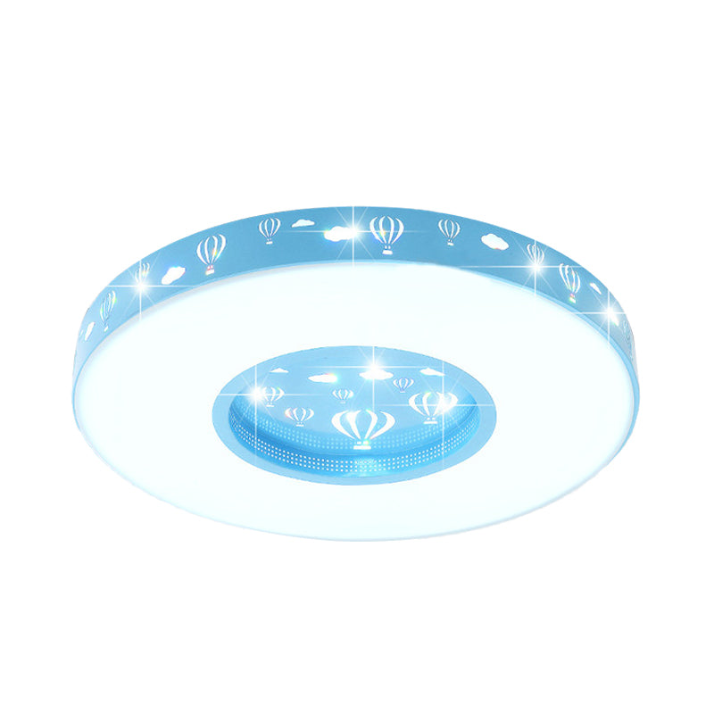 Kids LED Circular Flushmount Light with Hot Air Balloon Design - Pink/Blue Finish