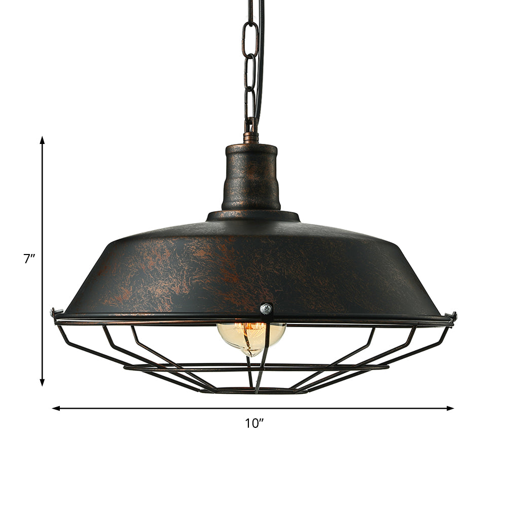 Retro Rust Ceiling Pendant Light with Wire Guard for Living Room