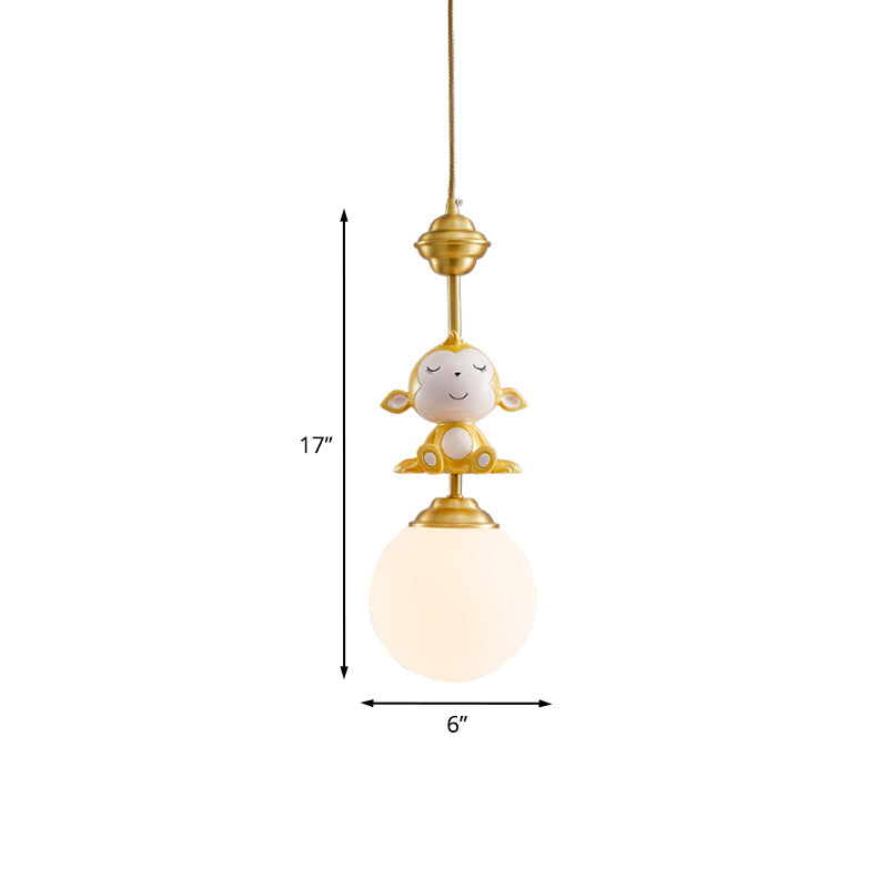 Gold Finish Monkey Pendulum Lamp With Frosted Glass Shade
