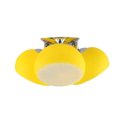 Cute Yellow Lemon Flush Mount Light with 3 Glass Lights for Restaurant and Child Bedroom