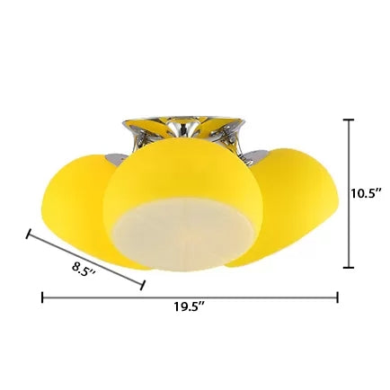 Cute Yellow Lemon Flush Mount Light with 3 Glass Lights for Restaurant and Child Bedroom