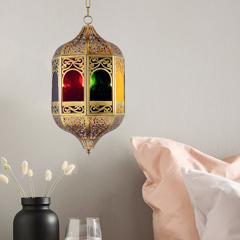 Southeast Asia Lantern Metal Pendant Lighting - Brass 1-Head Hallway Hanging Light Fixture