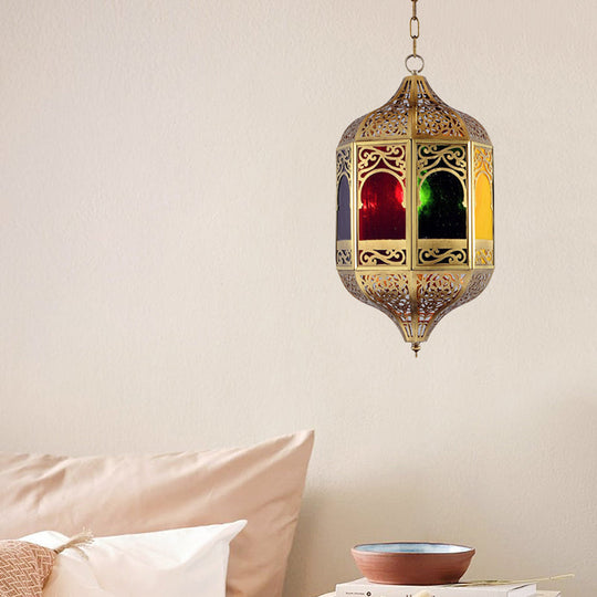 Southeast Asia Lantern Metal Pendant Lighting - Brass 1-Head Hallway Hanging Light Fixture