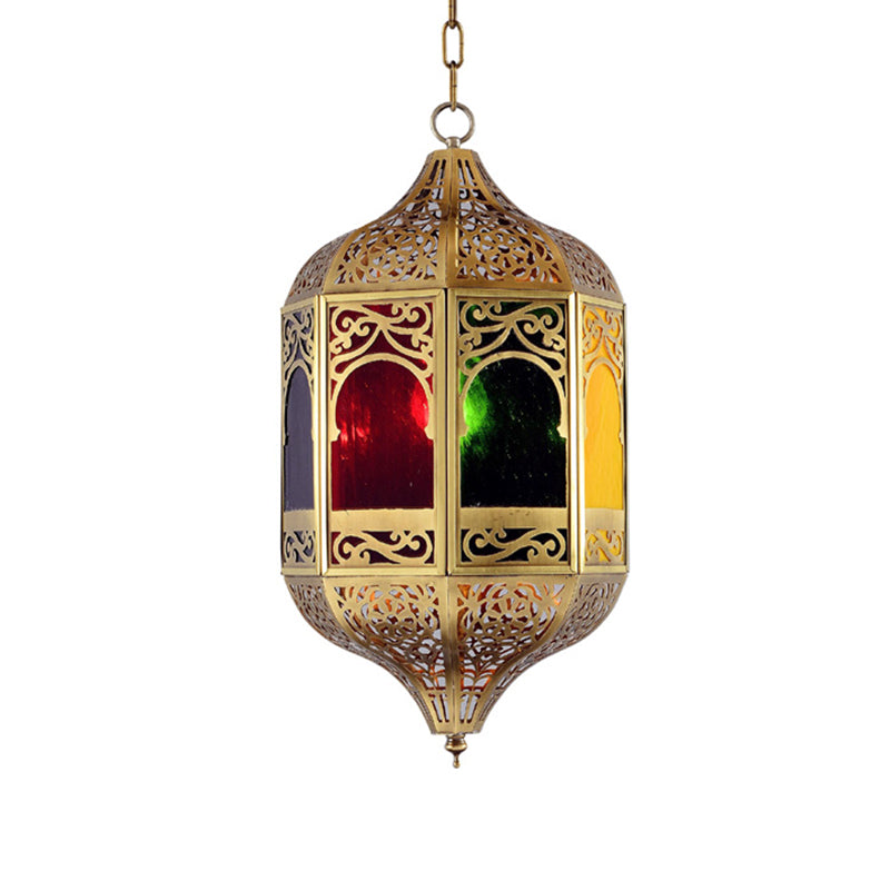 Southeast Asia Lantern Metal Pendant Lighting - Brass 1-Head Hallway Hanging Light Fixture