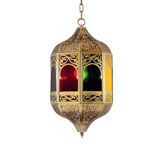 Southeast Asia Lantern Metal Pendant Lighting - Brass 1-Head Hallway Hanging Light Fixture