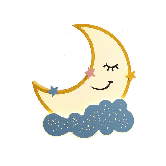 Yellow Moon and Cloud LED Flush Ceiling Light - Cartoon Metal Fixture