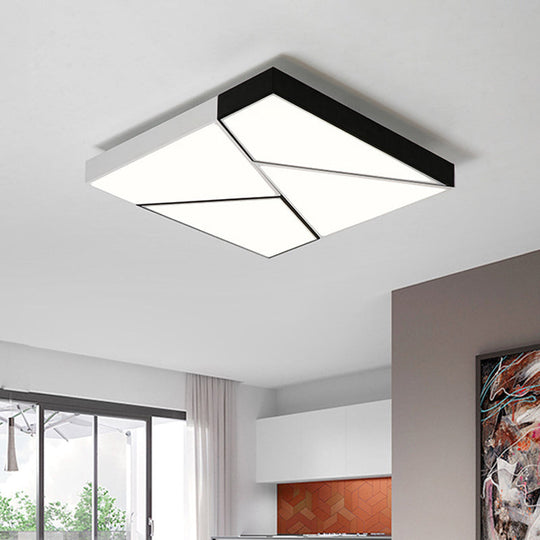 Modern Metal LED Flush Mount Light | Black & White Rectangular Ceiling Fixture | Warm/White Light | Acrylic Shade | 21.5"/38"/45" Wide