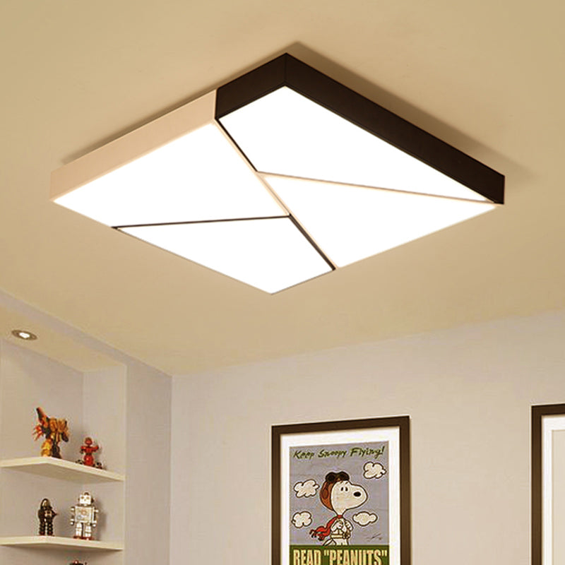 Modern Metal LED Flush Mount Light | Black & White Rectangular Ceiling Fixture | Warm/White Light | Acrylic Shade | 21.5"/38"/45" Wide